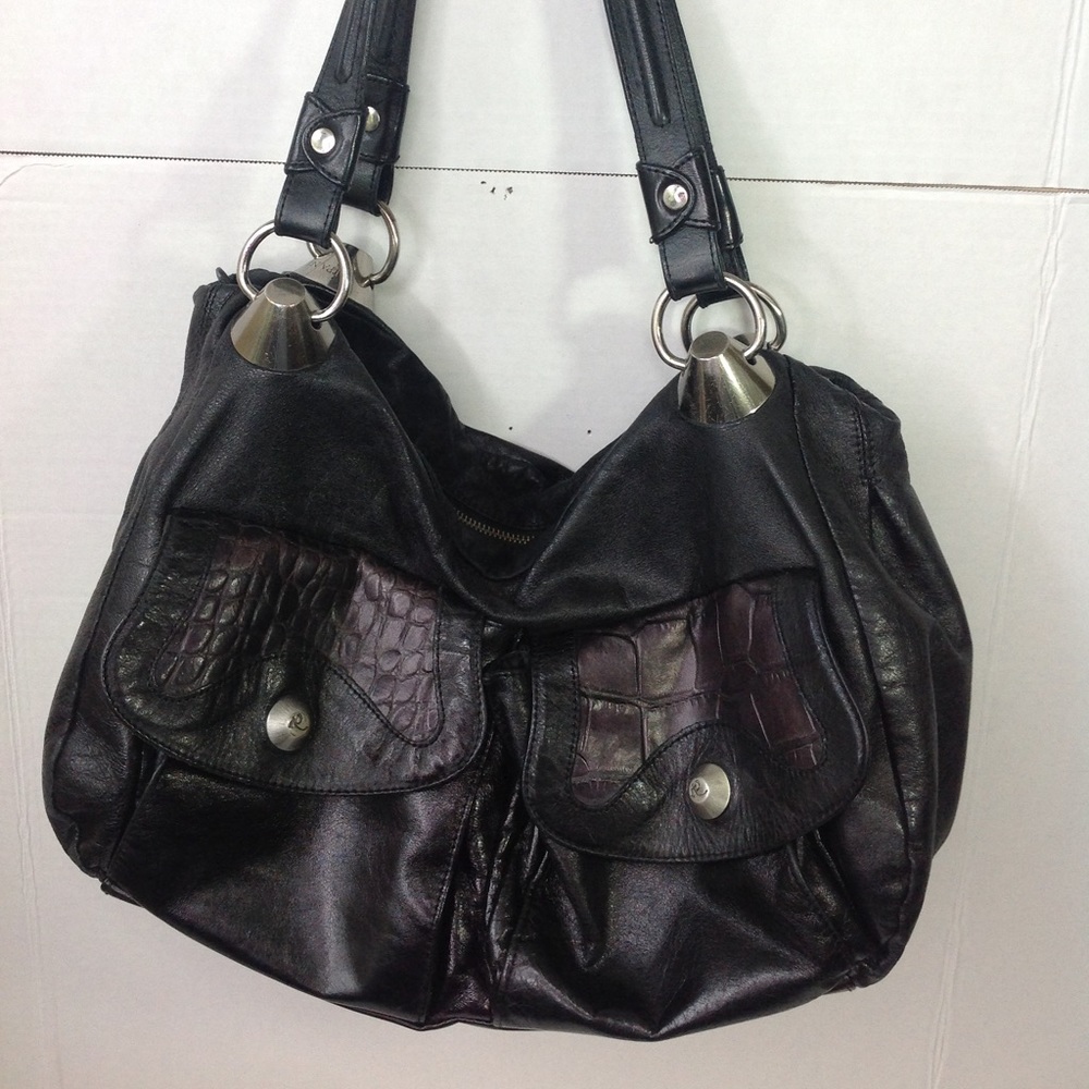 Ripani Black Leather Hobo Satchel Handbag